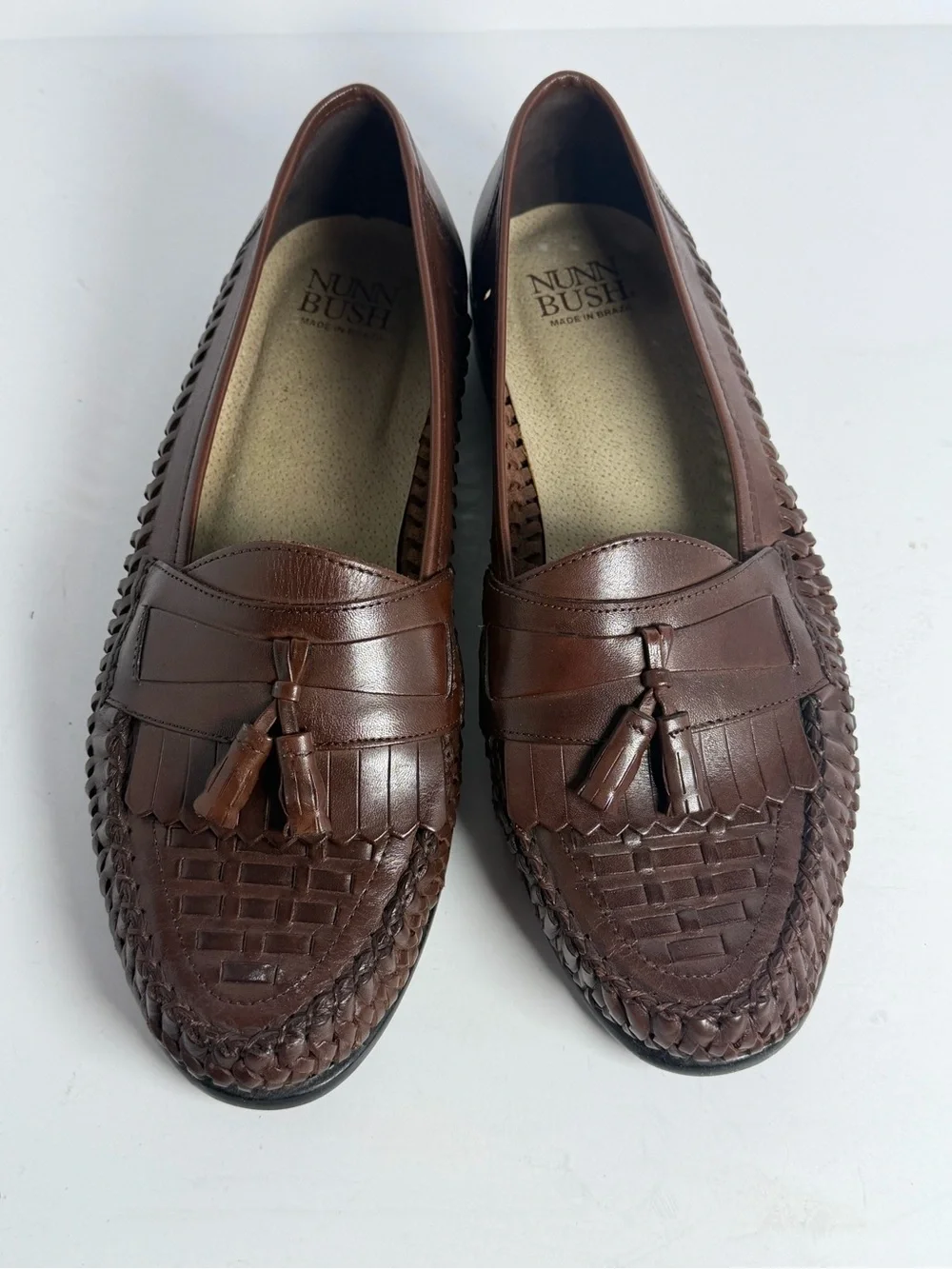 Vintage Nunn Bush Strafford Woven Tassel Loafers Men’s 9.5M Brown Leather Brazil